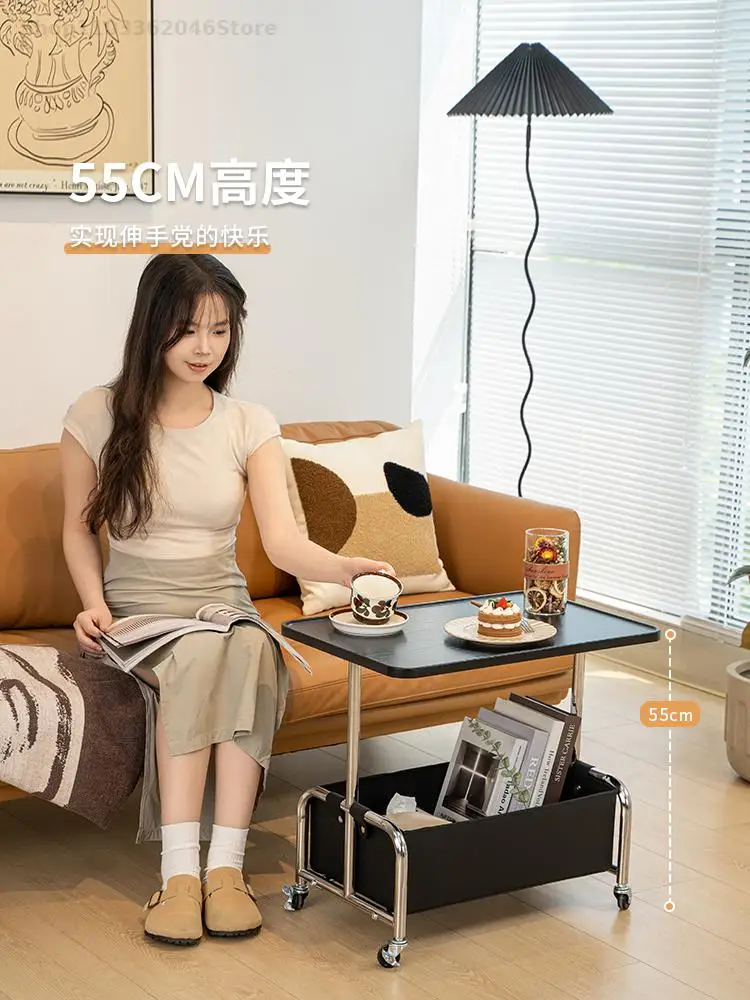 Living Room Sofa Side Table With Wheels Modern Simple Movable Small Coffee Table Light Luxury High-end Creative Bedside Cabinet