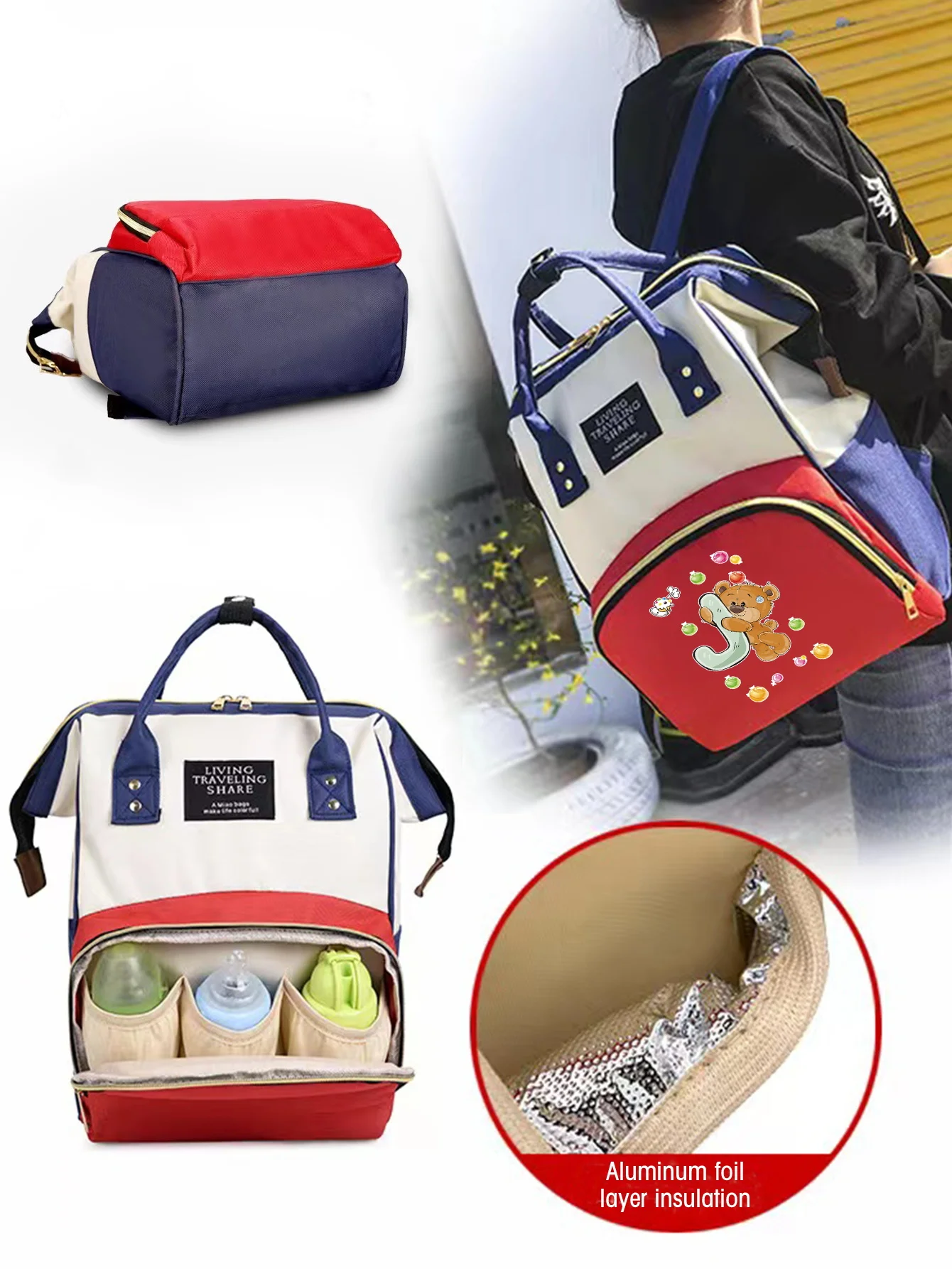 Nappy Backpack Bag Mummy Large Capacity Bag Mom Baby Multi-Function Waterproof Pink Letter Travel Diaper Bags Baby Nursing Bags