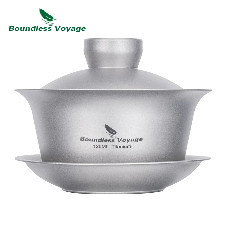 Boundless Voyage Titanium Double-Walled Tea Cup with Lid Chinese Kung Fu Gaiwan Anti-Scalding Tea Bowl Set