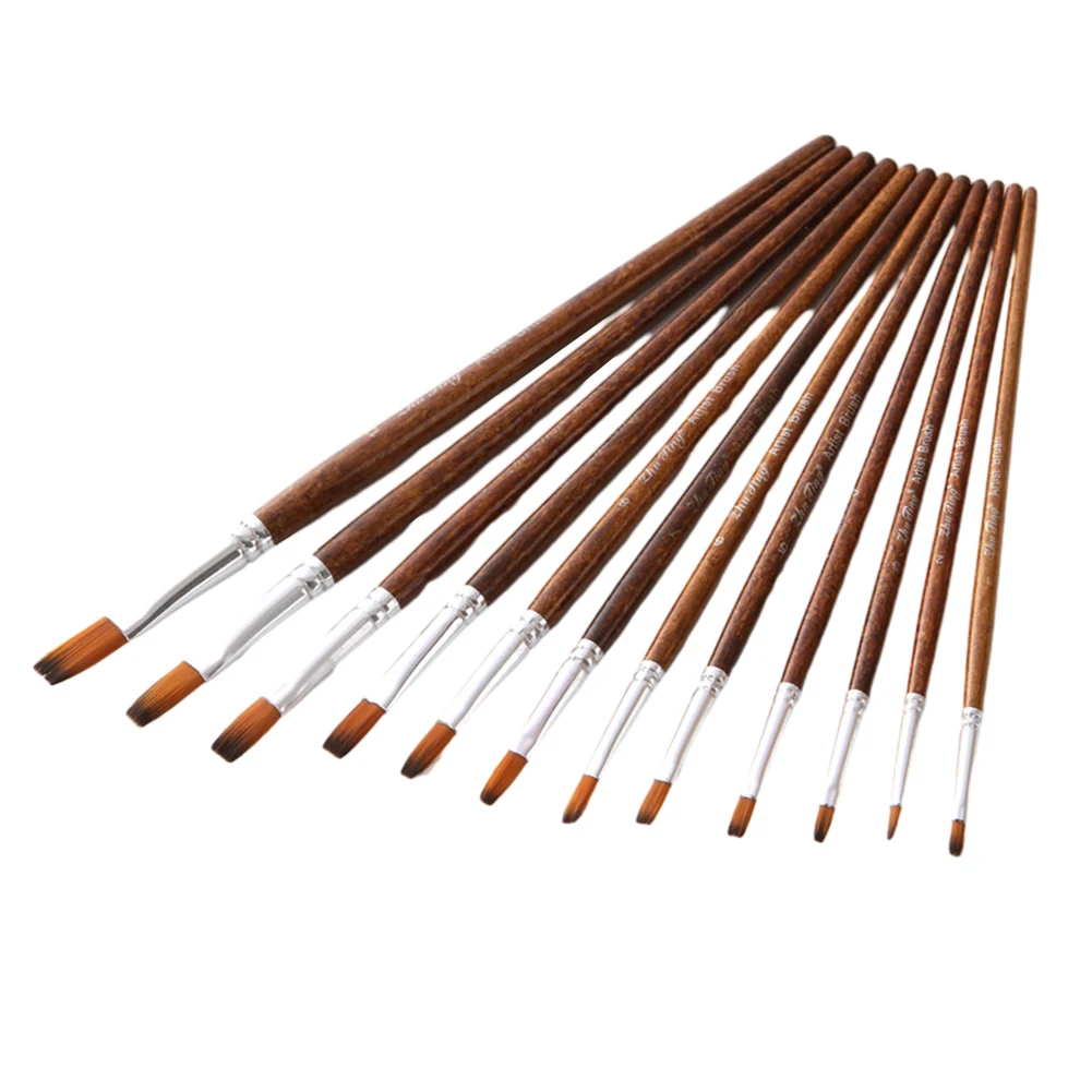 

12pcs Brown Brushes Multipurpose Paintbrush With Comfortable Grip Painting Tools Drawing Tools Handmade Crafts DIY Tools