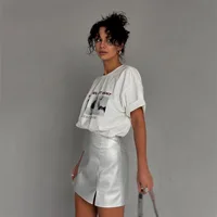 Mode européenne américaine lettre impression graphique femmes t-shirt 90s Design Y2K Hip Hop haute rue à manches courtes Couple hauts 2