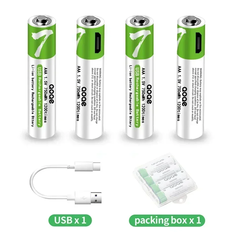 리모컨 무선 마우스 장난감용 USB 충전식 리튬 이온 배터리, C타입 케이블 충전기, 대용량, 1.5V, AAA, 750mAh, 신제품
