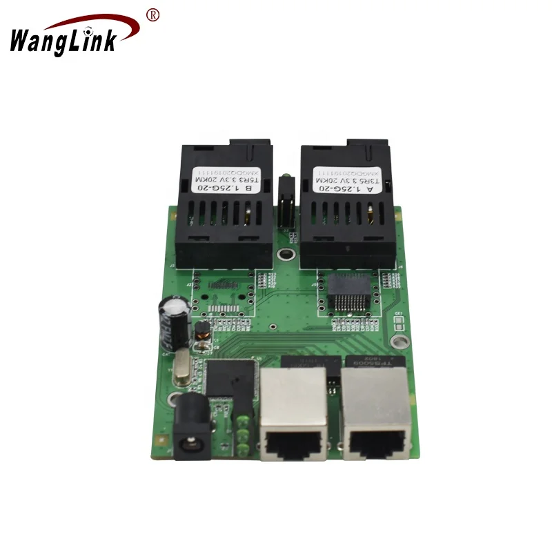Wanglink Gigabit Media Converter Single Mode 2 RJ45 UTP and 2 SC fiber Port 3KM PCBA