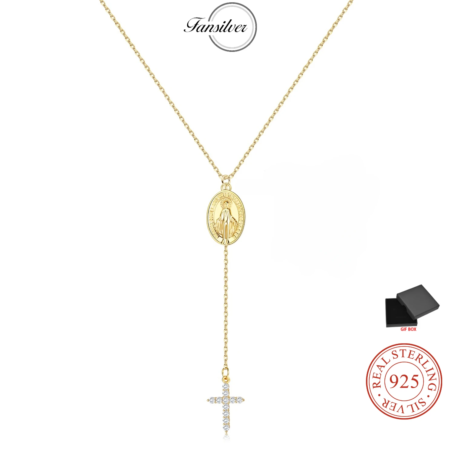 925 Sterling Silver Tiny Cross Necklace for Women Men 18K Gold Plated Religious Pendant Necklace Jewelry with Gift Box