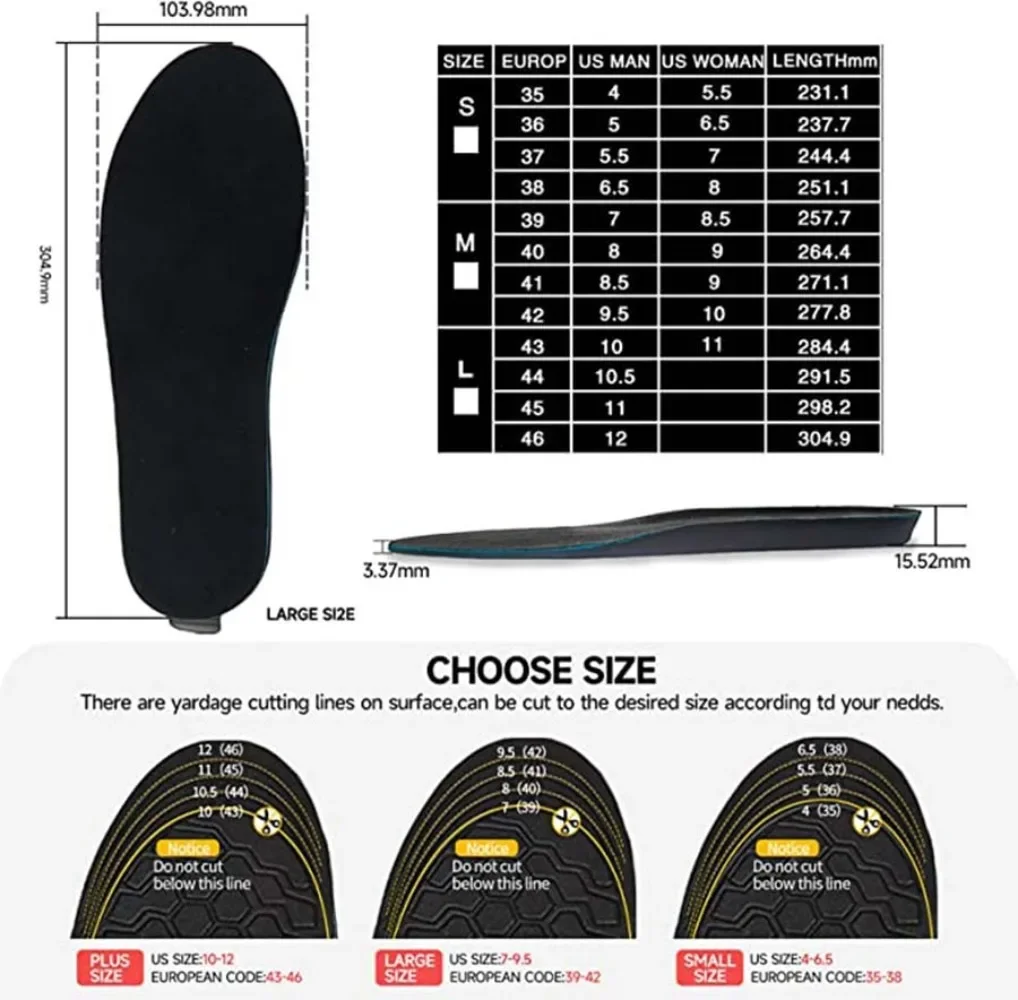 2000mAh Electric USB Heated Insoles Winter Foot Warmer Shoes Insert Pad with Remote Control Breathable Memory Foam Shoe Insole