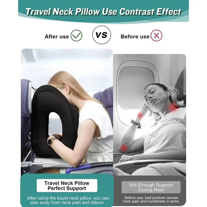 Inflatable Travel Sleeping Bag Portable Cushion Neck Pillow for Men Women Outdoor Airplane Flight Train Sleeping Easy 2