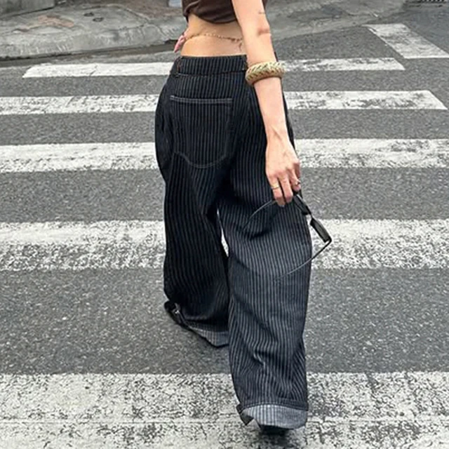SUCHCUTE Women Striped Relaxed Fit Jeans Retro Low Rise Wide Leg Denim Pants Grunge Loose Trousers 2026 Spring Y2K Clothes 2026 4