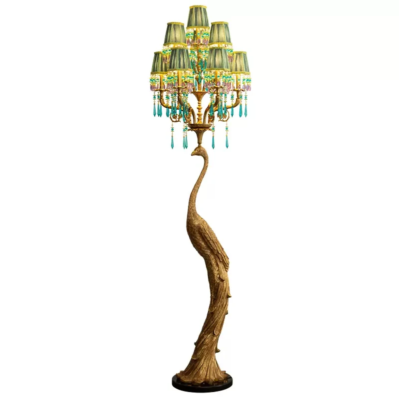 Peacock large Copper Floor Lamp led candle holder for Hotel Villa hall