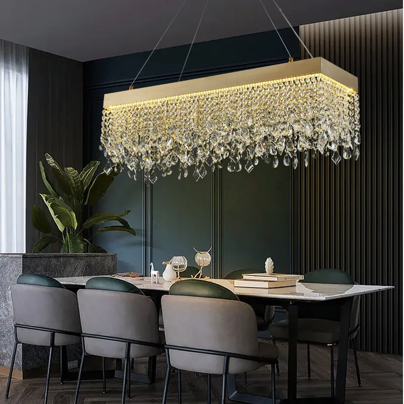 

Luxury Glossy Golden Crystal Chandelier LED Simple Installation Chandelier Living Room LED Chandelier Pendant Light