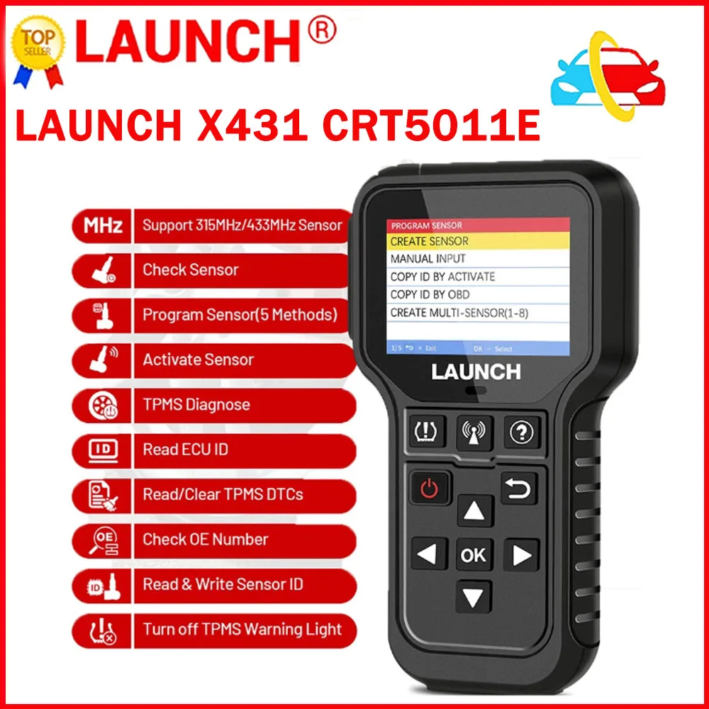 

LAUNCH X431 CRT5011E TPMS Tire Pressure Diagnostic Tool 315MHz 433MHz Sensor Activation Programming Learning Reading OBD2 Scanne