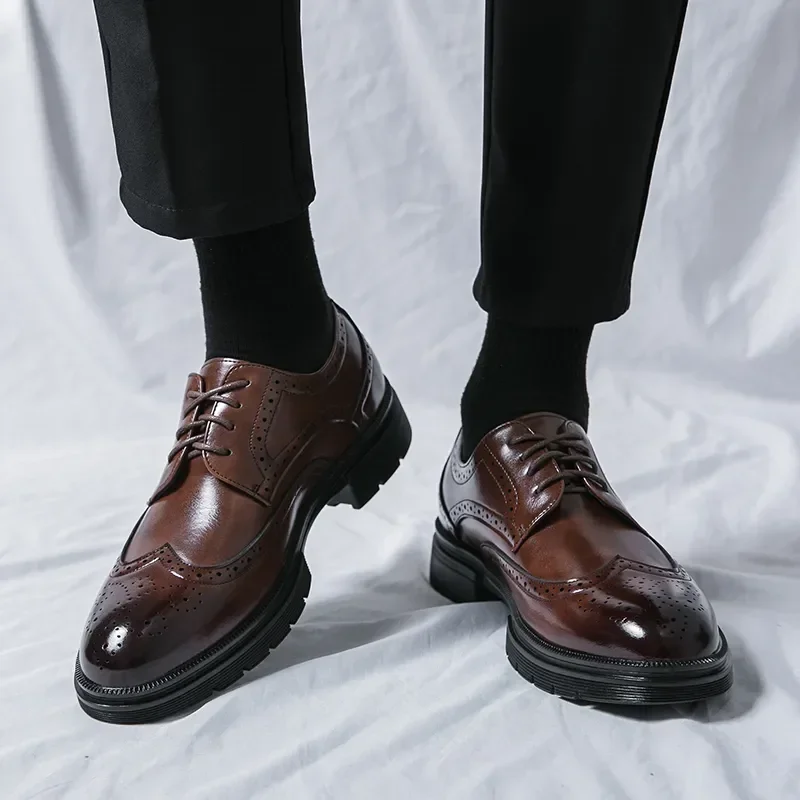 Brown Handmade Dress Shoes Leather Men Oxford Shoes Black Man Formal Classic Brogue Business Chaussure Homme