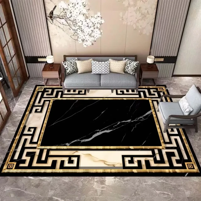 Tapis noir doré de grande taille pour salon, décoration de luxe