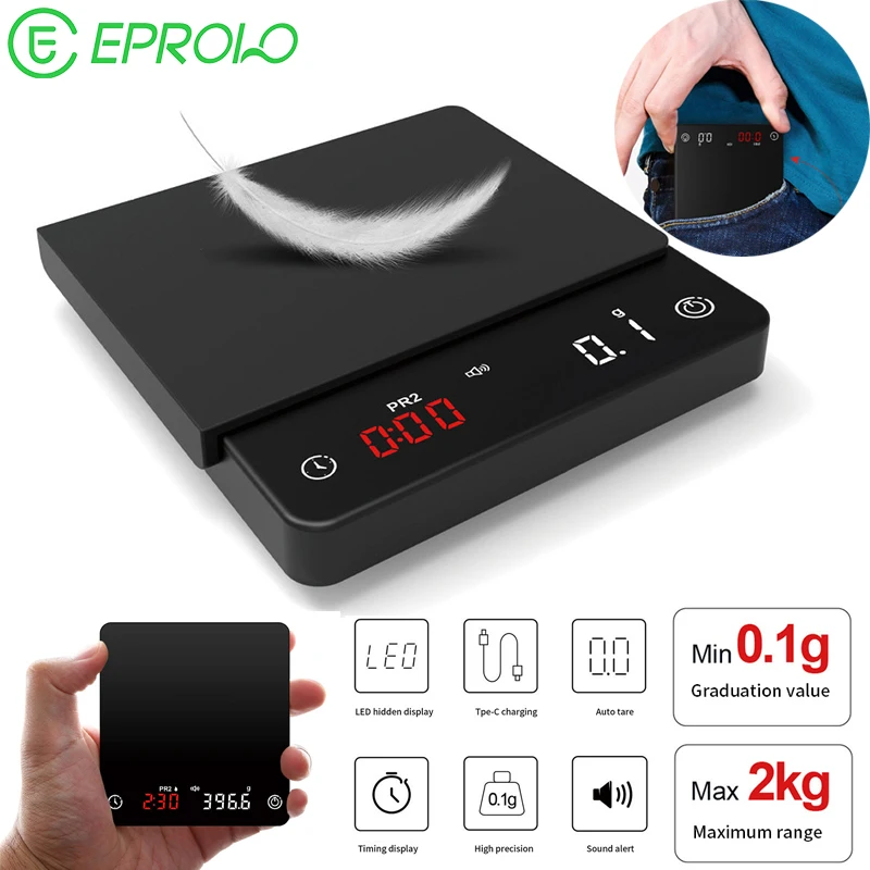 

Portable Household Kitchen Mini Smart Scale Timer 2kg/0.1g Espresso Coffee Scale With Smart Digital Electronic Precision Timer