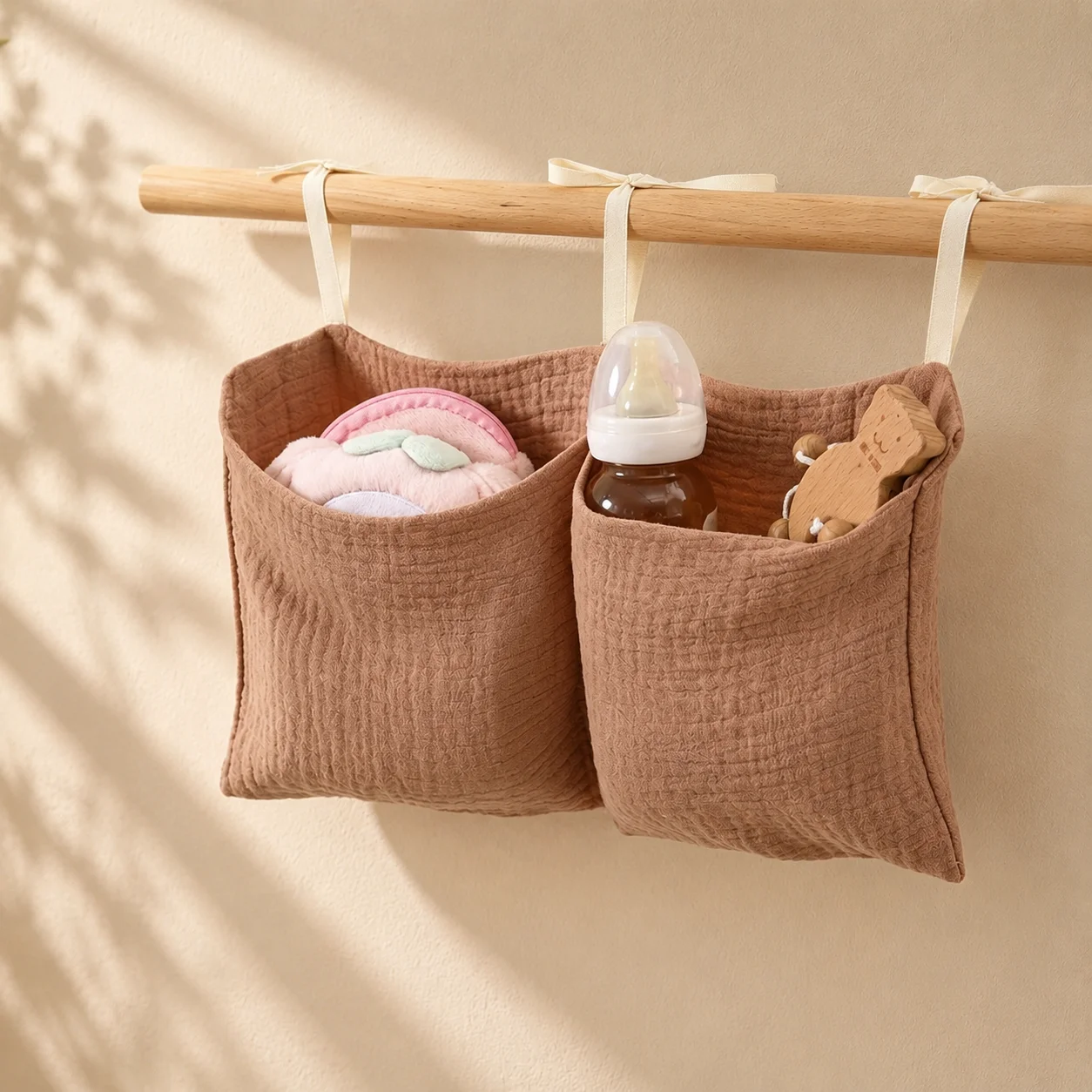 1 Piece Pure Cotton Baby Bed Rail Bag with Double Pockets, Children's Bottle Bedside Hanging Bag, Baby Diaper Storage Bag, Stroller Hanging Bag