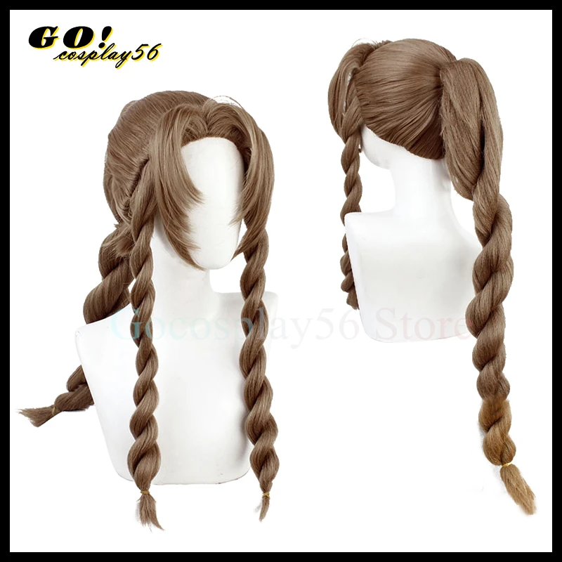 

FF7 Aerith Gainsborough Wig Fantasy VII Cosplay Brown Long Braided Curly Synthetic Hair Heat Resistant Halloween Role Play
