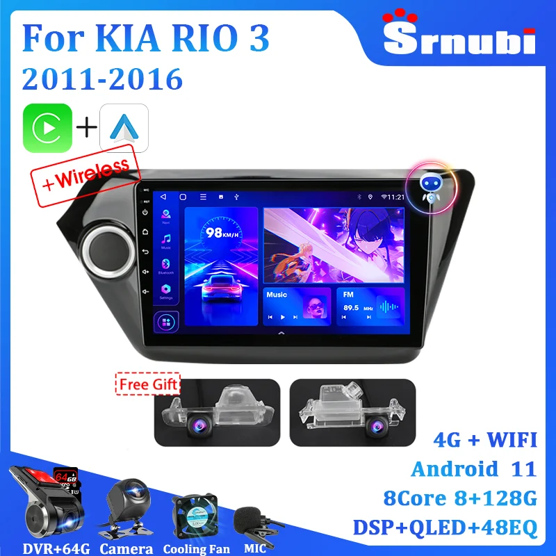 

Srnubi Car Radio for Kia RIO 3 2011 - 2016 Android Multimedia Video Player 2 Din Navigation GPS Wireless Carplay Auto Stereo DVD