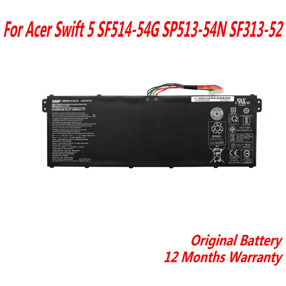 New Original Ap18c7m 4icp5 57 79 Bateria do Portátil para Acer Sp51354n Sf313-52 Swift Sf514-54g 15.4v 55.9wh