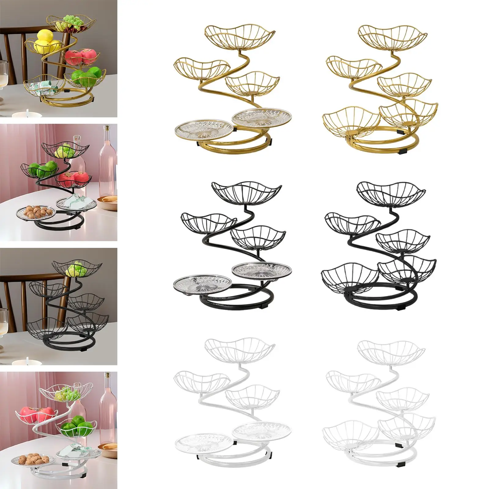5 Tier Fruit Basket Bowl Large Capacity Wrought Iron Fruit Stand for Kitchen