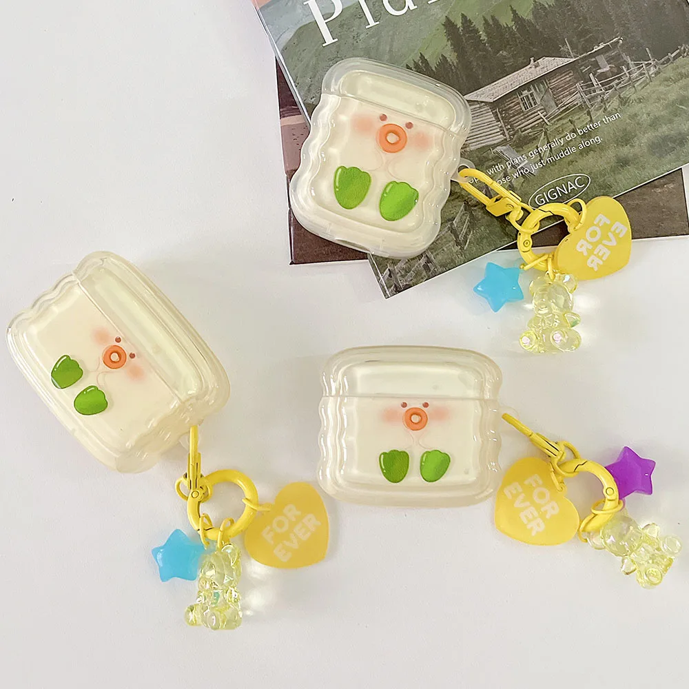 INS Cute Duck Cat Jelly Shell Silicone Earphone Case For Apple Airpod 1/2 3 Airpods Pro 2 Headphone Cases Crystal Bear Pendant