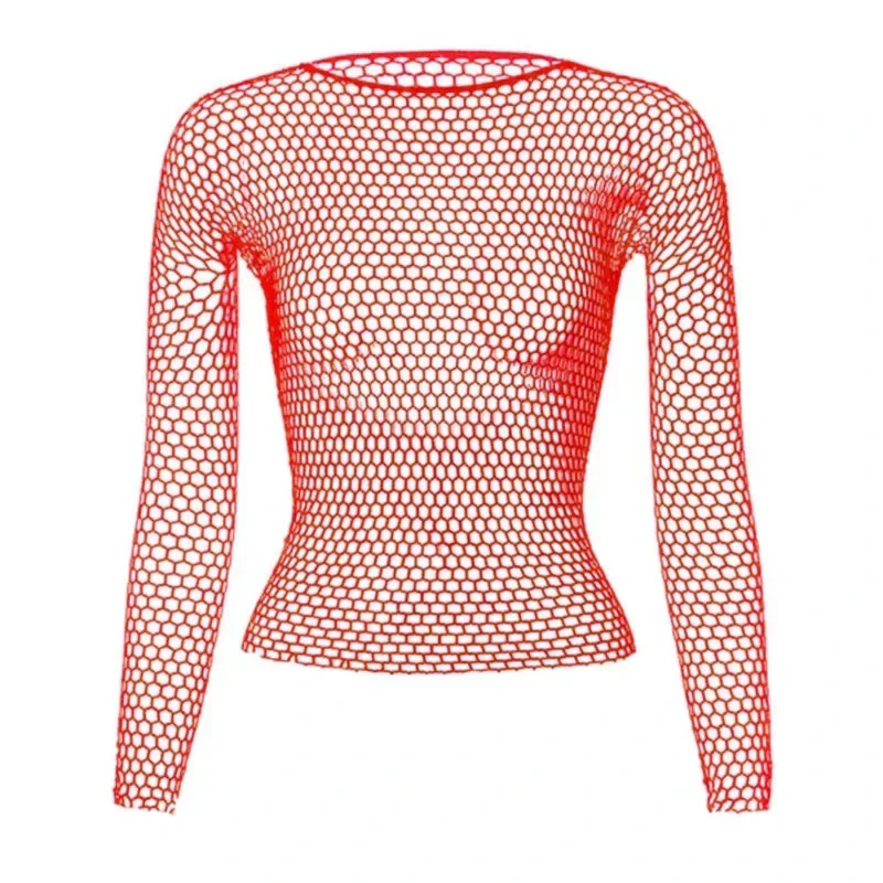 Women Fishnet Mesh Tops 6 Colors Sexy See Through T-Shirt  Skinny Goth Hollow Out Long Sleeve Shirts Crop Top Shirt Streetwear 3