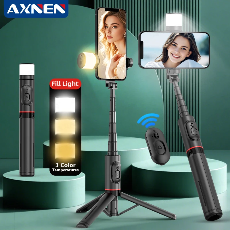 2026 NUOVO Q12S Asta selfie wireless pieghevole Monopiede Bluetooth con telecomando e luce di riempimento Treppiede per iPhone e Android_voghion.com