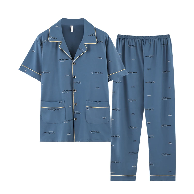 

Summer Autumn Men's Cotton Pajamas Button Lapel Sleepwear Simple Pajama Sets Casual Sleep&Lounge Pyjamas 3XL 4XL Male Pijama