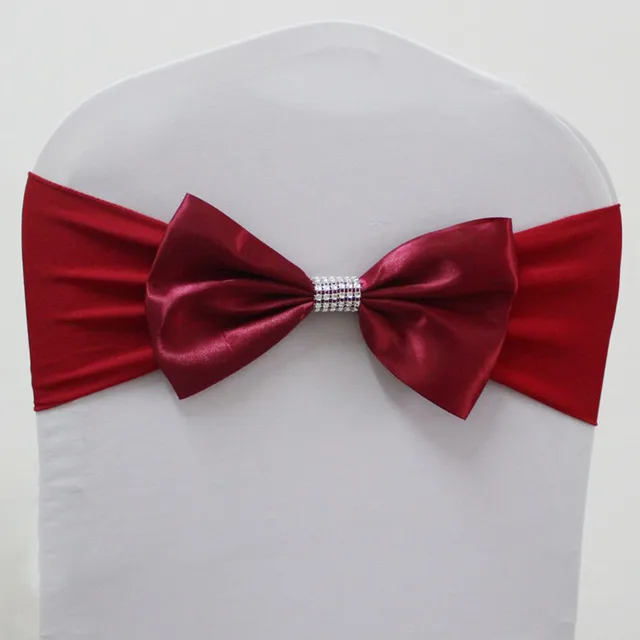 10pcs/50pcs Ready Made Satin Chair Sash Ribbon Tie For Hotel Party Wedding Decoration Elastic Stretch Spandex Chair Bow Band