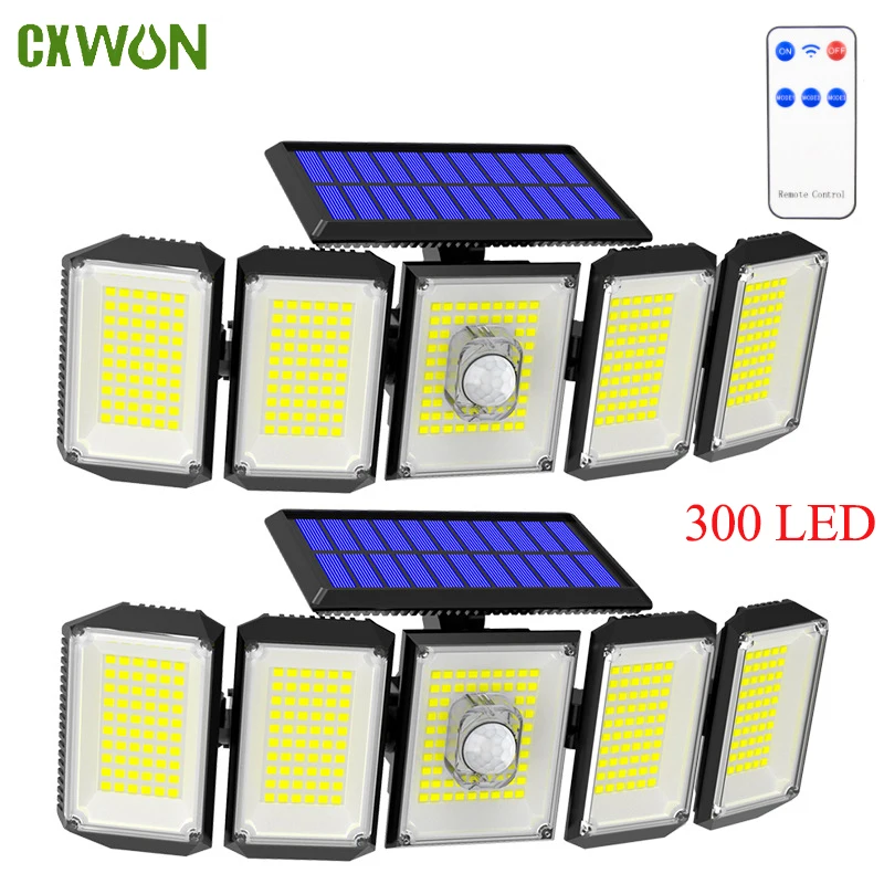 Solar Flood Lights Motion Sensor 300LED Solar Street Lamp Waterproof 360° Adjustable Wide Angle Solar Security Light