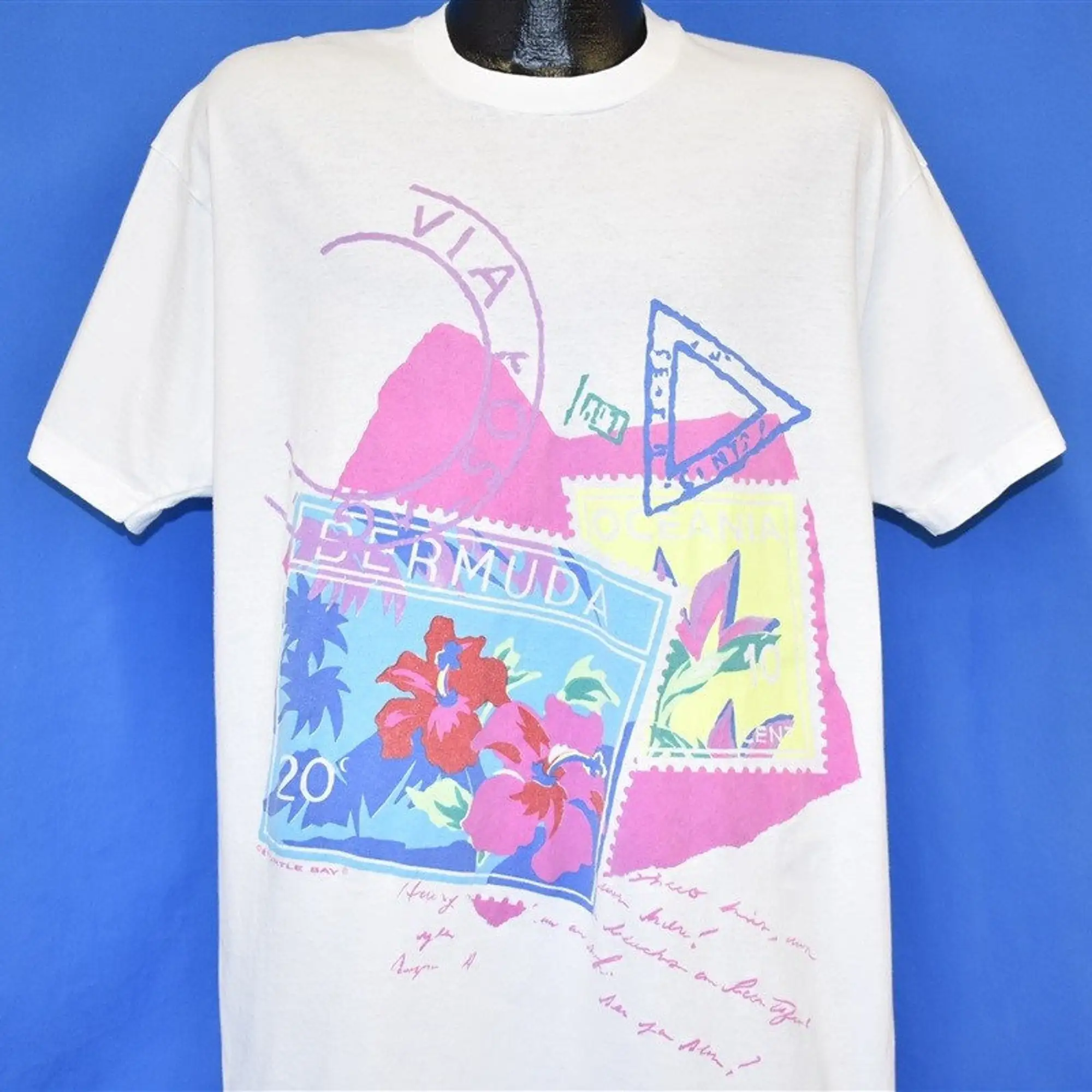 Maglietta Con Fiori Di Ibisco Bermuda Turtle Bay Anni '80 Extra Large