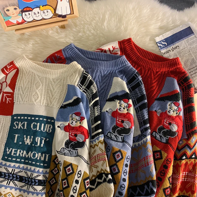 

Christmas Sweater Men winter Loose Thick warm Sweater ins Hong Kong style Casual Harajuku couple dress linen knitting Pullovers