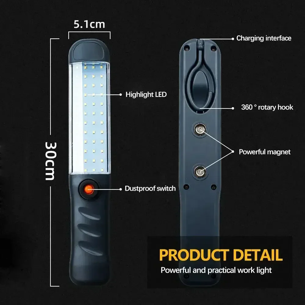 Description Picture 5 of itemLED Flashlights Rechargeable Work Light with Magnetic Base and Hanging Hook 3 Modes Floodlight for Car Repair Outdoor Lighting