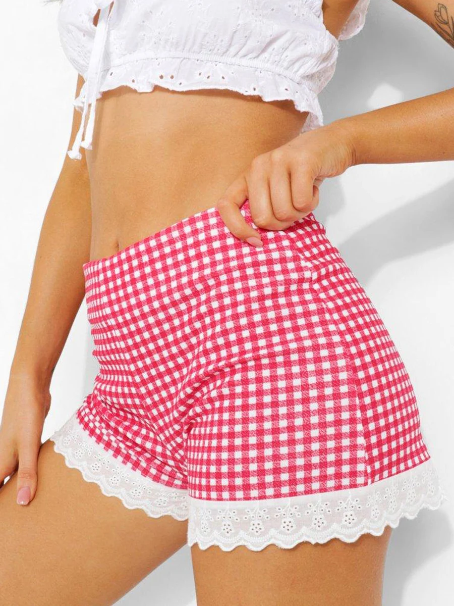 

Женские боксеры в клетку Y2k, милые шорты с высокой талией, Летние повседневные шорты в клетку с принтом для отпуска, уличная одежда
