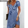 Women's Summer Dress Vintage Floral Printed Mini Dress V-neck Short Sleeves Casual Brach Holiday Dresses Oversized Dress