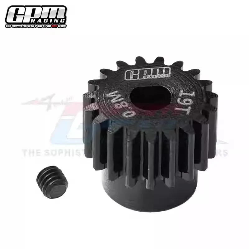 Pignon moteur RC en acier chromé 15T-19T 32P/0.8M avec alésage 5mm posé sur une surface métallique.