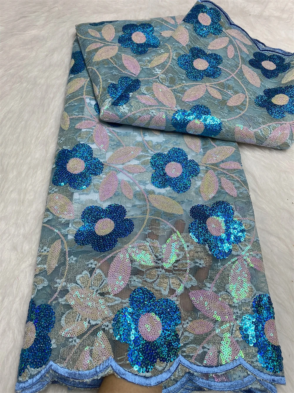 

2024 Latest High Quality African Nigerian Pure Tulle Damask Lace Fabric Embroidery Party Dress Sequins Cotton Cloth 5yards