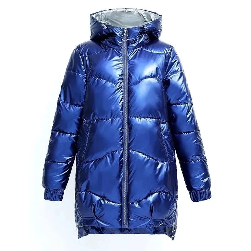 2022 new Winter Glossy Jacket For Women blue Parka Female Bread Winter Down Parkas Parka Cotton Padded Shiny Waterprooft Coat