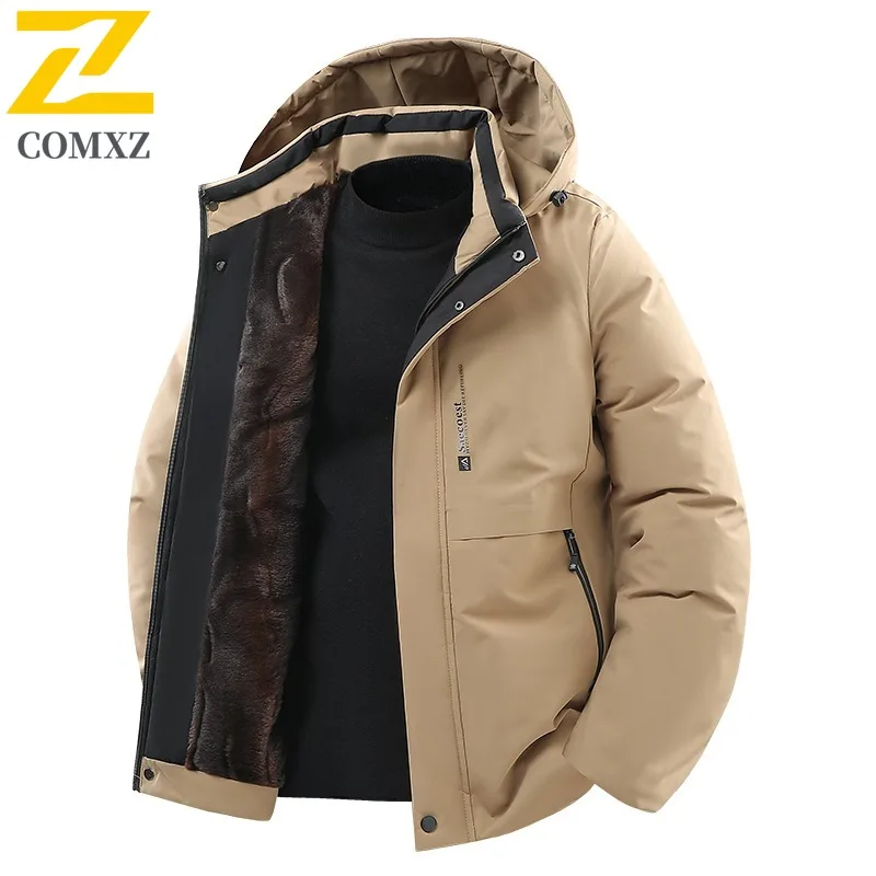 ​Men Graphene Heated Cotton Padded Jacket Thickened Winter Warm Outerwear Detachable Hood American Style Casual Outdoor Wear​