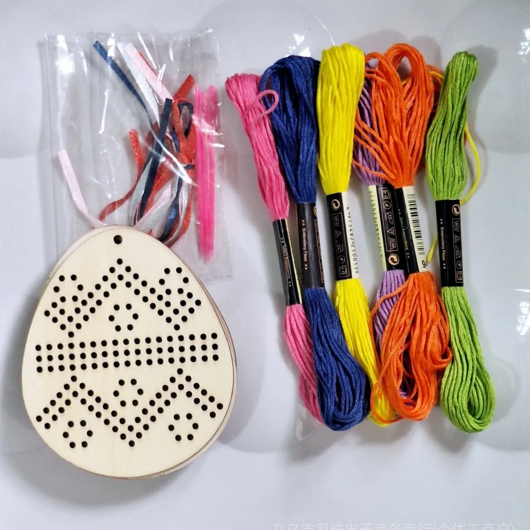 DIY Easter Egg Embroidery Set Cross Stitch Hanging Pendant Easter Wood Handmade Children Sewing Ornament Holiday Decorations