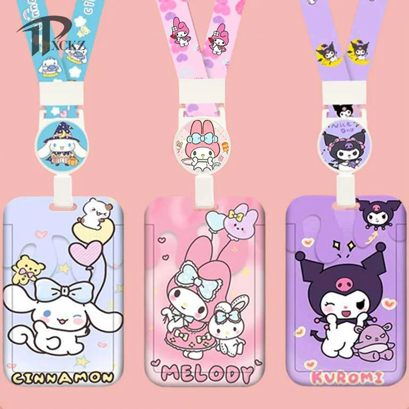 

Выдвижной шнурок с мультяшным аниме Sanrio, держатель для карт, сумка Kuromi Cinnamoroll, подвеска, телескопическая легко тянущаяся пряжка