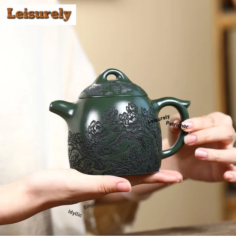 400ml Luxury Yixing Purple Clay Teapots Master Handmade Qin Quan Pot Raw Ore Green Mud Kettle Chinese Zisha Tea Set For Tea Gift