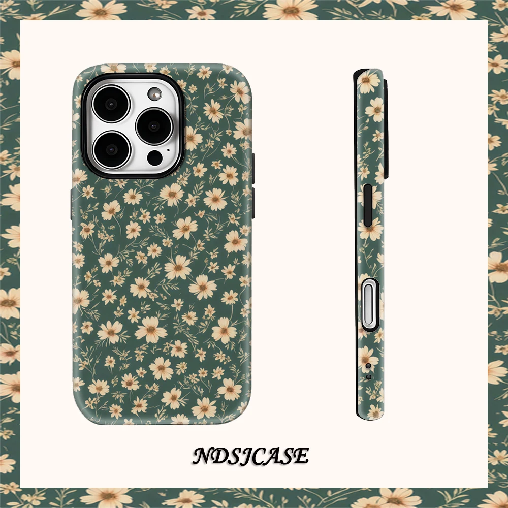 Luxury Double-Layer Green Floral Phone Case Cover