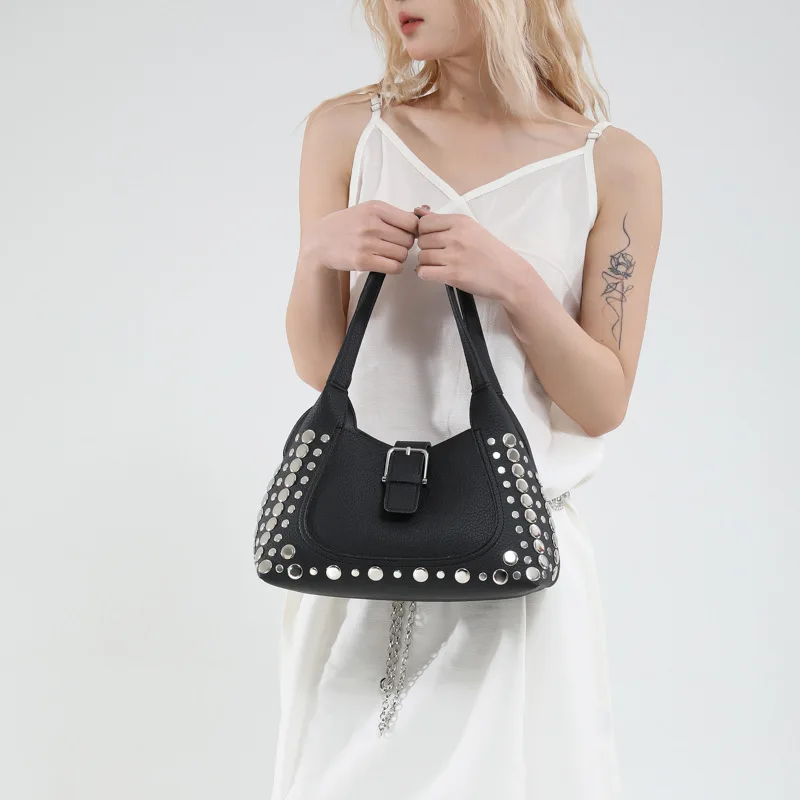 Fashion Women Shoulder Armpit Design Underarm Bag Pleated Saddle Bag Solid Color Messenger Purse Hobos Handbags Y2K