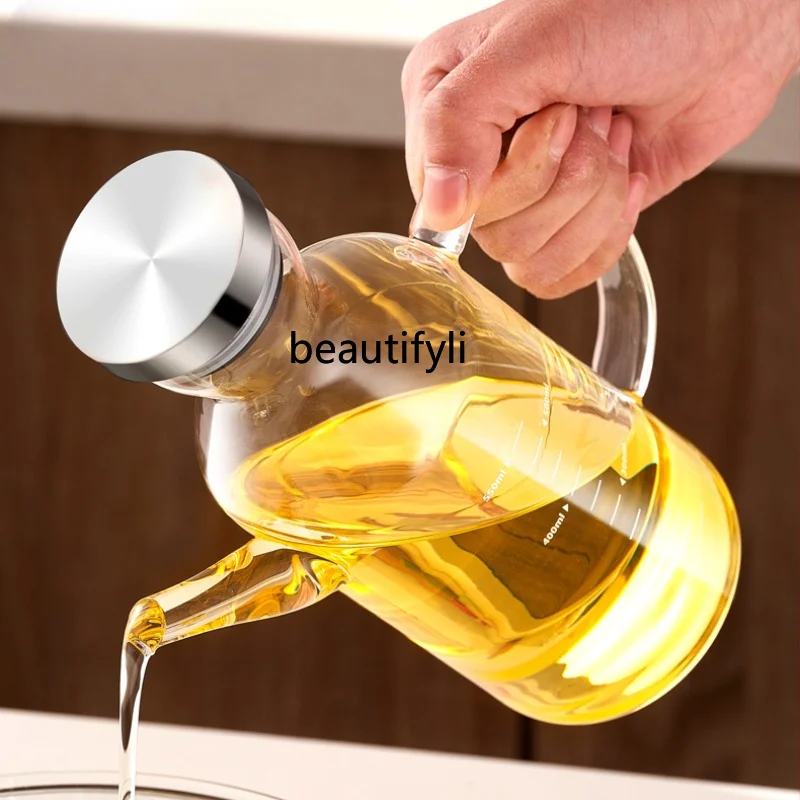 

yj Leak-Proof Oil Bottle Kitchen Household Non-Oil-Stick Soy Sauce Vinegar Seasoning Bottle Stainless Steel Large Oil Jar