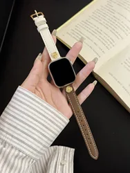 Elegant Classic Leather Loop Band for Women - Compatible with Various Apple Watch Sizes (Deep brown white)