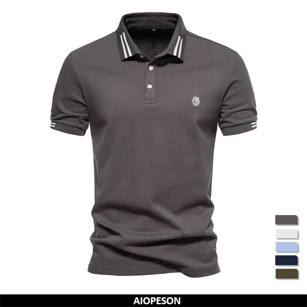 AIOPEON 100% Cotton Men's Solid Color Short Sleeve Polo Shirt - Casual Summer Designer Wear