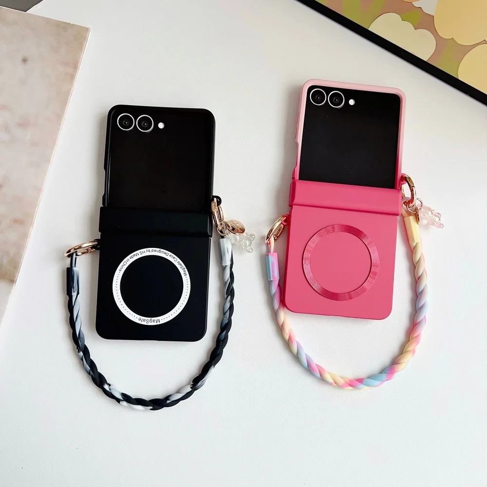 Gradient Candy Color Magnetic Phone Case with Hinge Protection and Wrist Strap