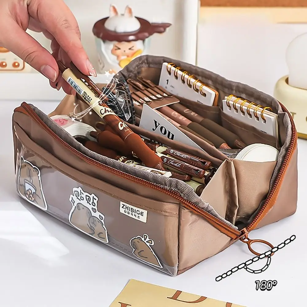 대용량 투명 펜 가방, INS 단색 캔버스 필통, 창의적인 학생 선물, 문구 정리함, 10 층