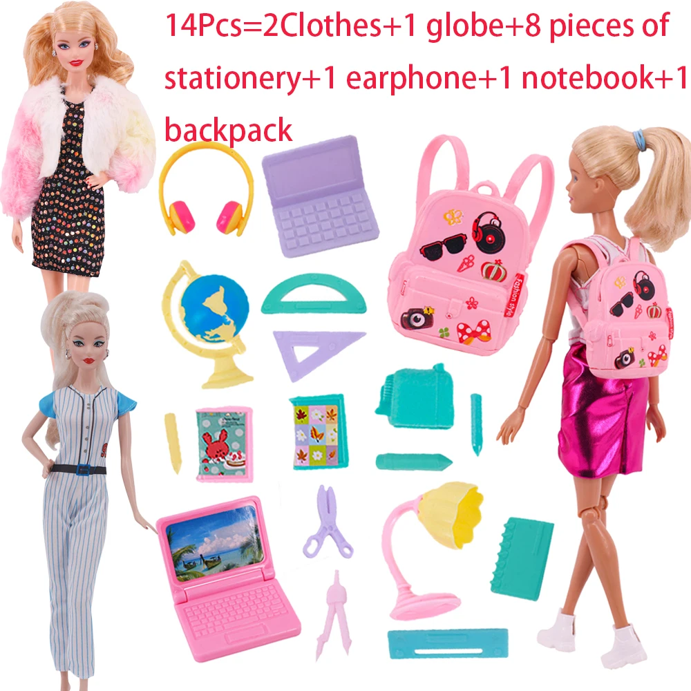 Аксесуари для ляльок/одяг, набір із кількох предметів, плюшева спідниця для ляльок 30 см + блокнот + халат + лінійка + рюкзак, подарунок для дівчини на початок школи