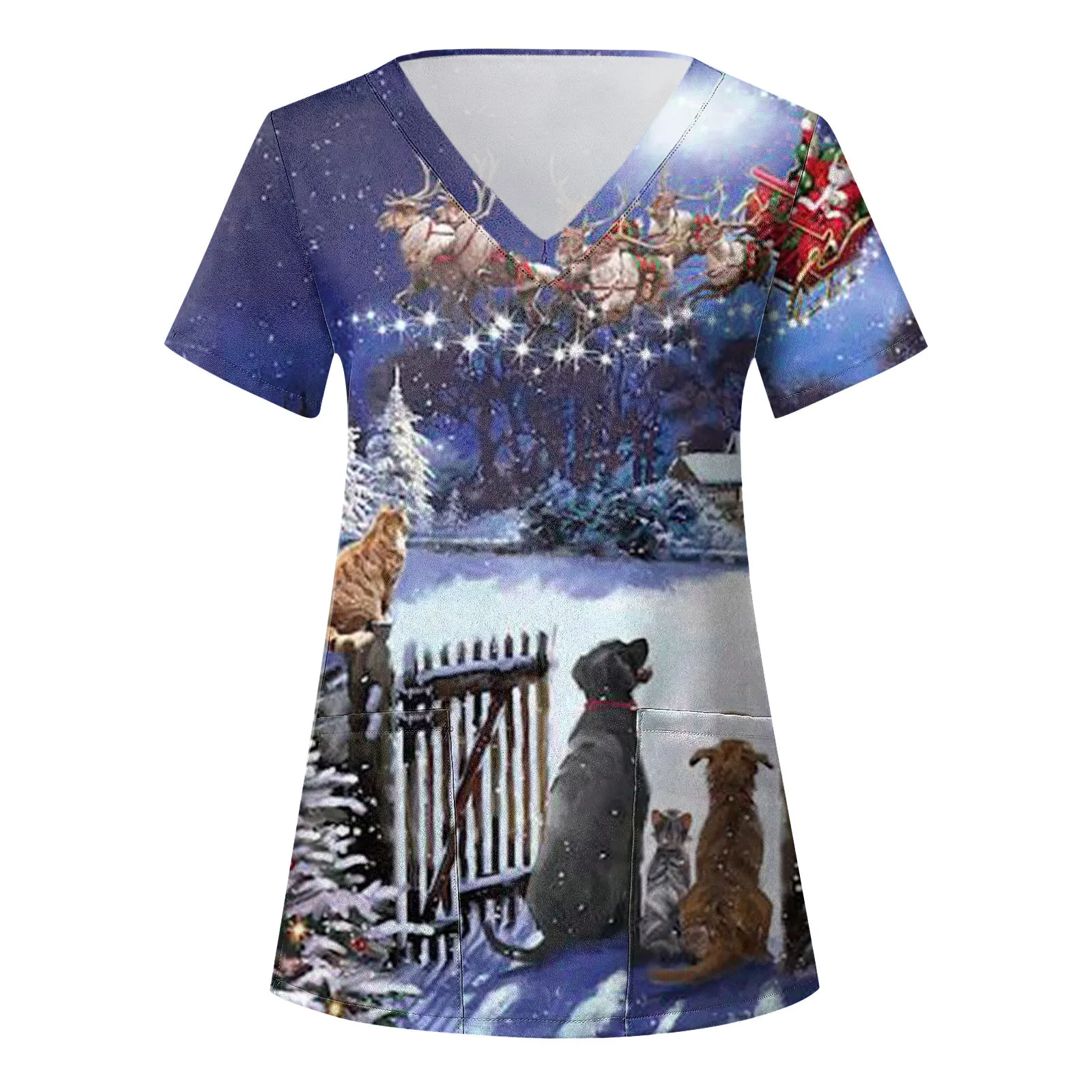 

Ladies Casual Christmas Print Short Sleeve Pocket Loose Nursing Work Wear Beauty Care Scrub Uniforms Enfermera Mujer 2023