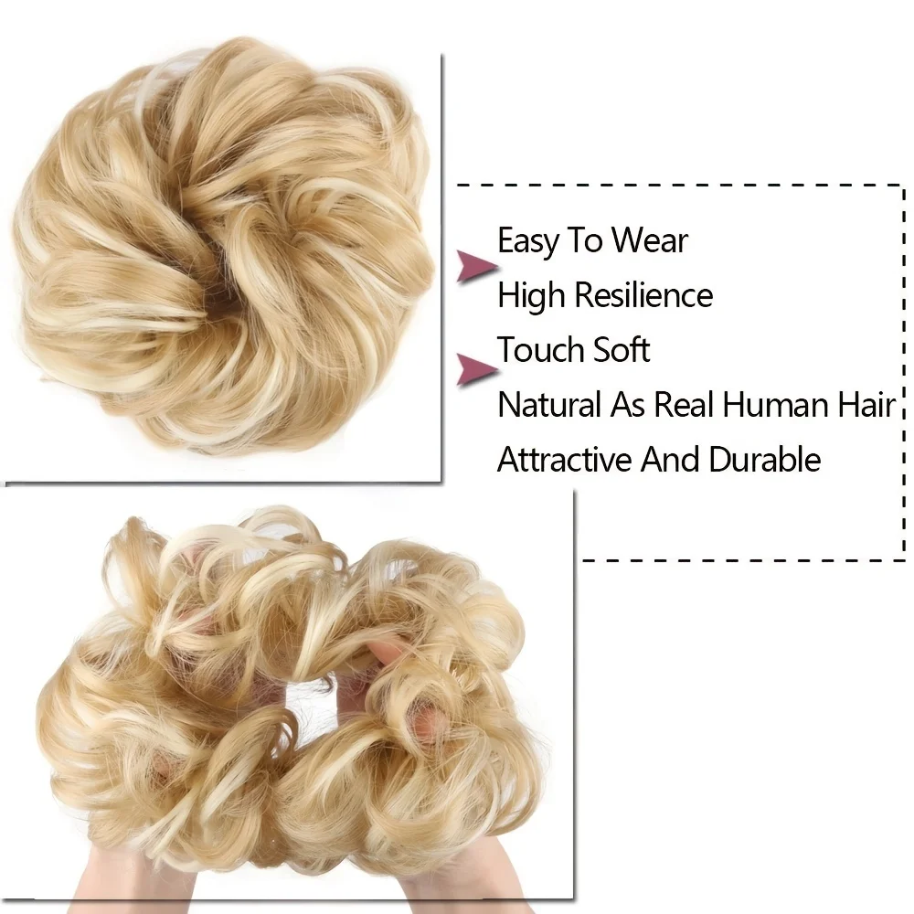 Messy Bun HairPiece Hair Bun Scrunchie Synthetic Wine Red Wavy Curly Chignon Ponytail Hair Extensions Thick Updo Hairpieces for